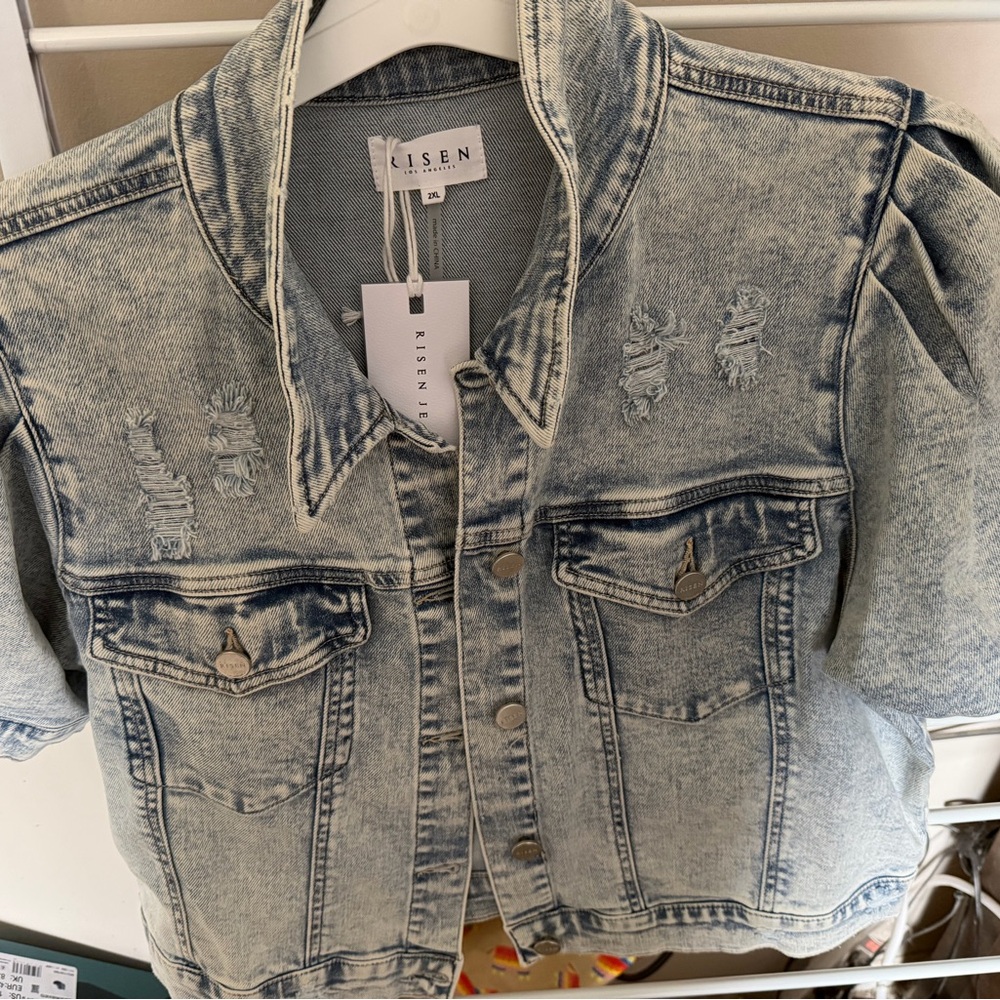 RISEN Girls' Acid Wash Denim Jacket - Light Blue